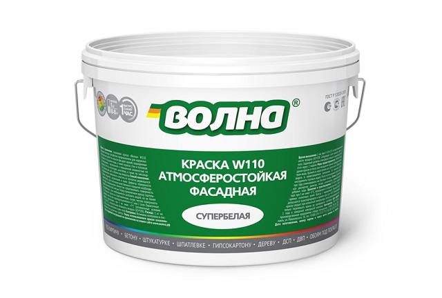 Краска акриловая водно-дисперсионная фасадная супербелая 14кг W110 «Волна»
