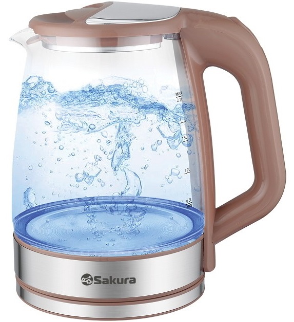 Чайник электрический стеклянный 2,2л SAKURA SA -2722BR кофейный