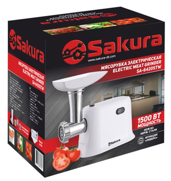 Мясорубка электрическая SAKURA 1500Вт с реверсом SA-6420ВW