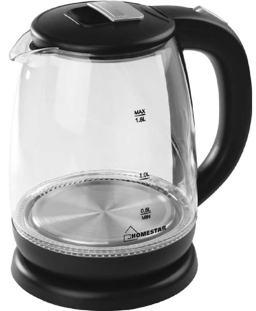 Чайник электрический стеклянный 1,8л HOMESTAR  HS-1018 черный
