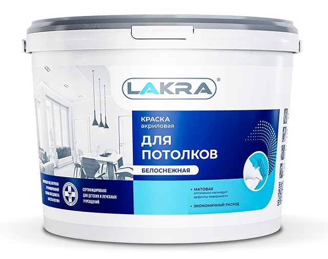 Краска акриловая интерьерная белоснежная 14кг Л-С Лакра