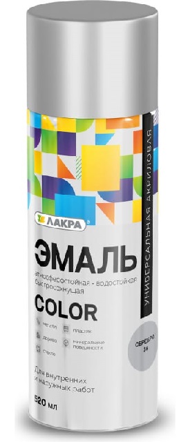 Аэрозольная эмаль Лакра Color универсальная серебро 520мл  36