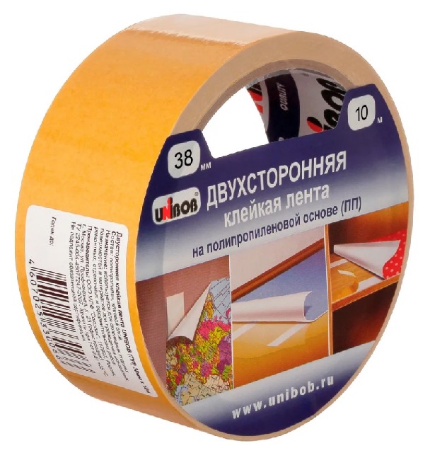 Скотч двухсторонний основа полипропилен UNIBOB 38мм*10м  01466