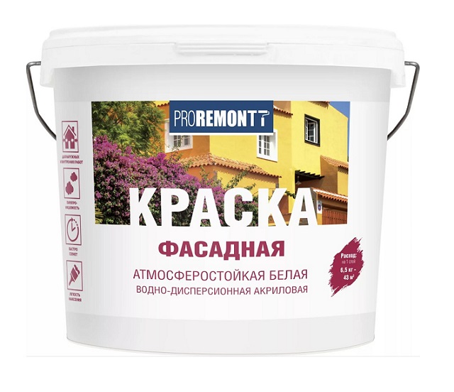 Краска водно-дисперсионная фасадная PROREMONTT белая 14кг Л-С Лакра
